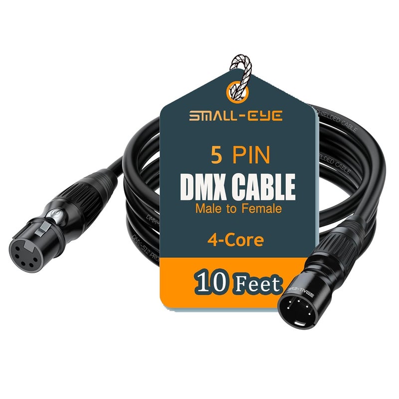 SMALL-EYE 5 Pin DMX Cable 10 ft 1 Pack – Premium 4-Core Male to Female Stage Lighting DMX512 Cable (10') - Image 1